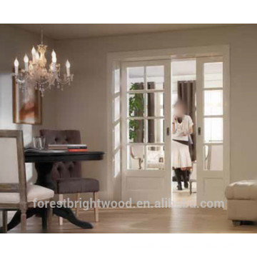 White Painted Recessed Exterior Sliding Glass Interior Double Pocket Doors